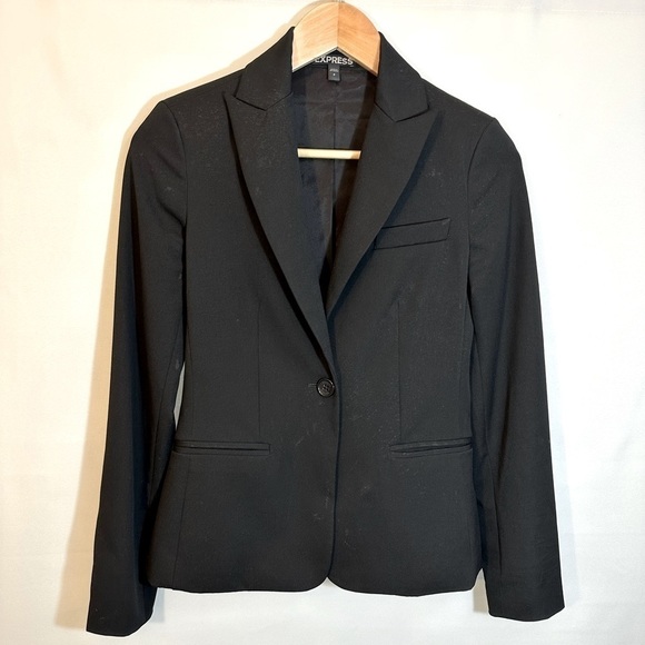 Express Black Long Sleeve One Button Jacket Boyfriend Blazer Lined Size 0 - Picture 1 of 10